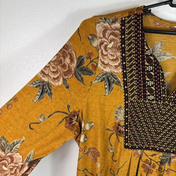 Soft Surroundings Women's Plus 1X Tunic Top Embroidered Mustard 3/4 Sleeve EUC - Picture 4 of 13